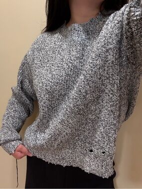 Helmut Lang Distressed Marled Knit Crewneck Sweater